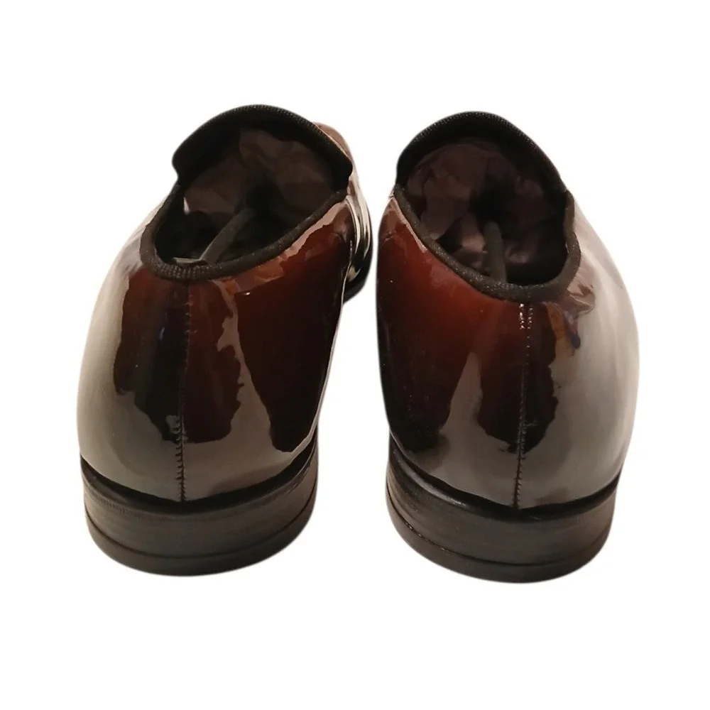 Mens 11 Burgundy Patent PU Leather Loafers UK 10 EU 44 Slip On Dress Party Shoes
